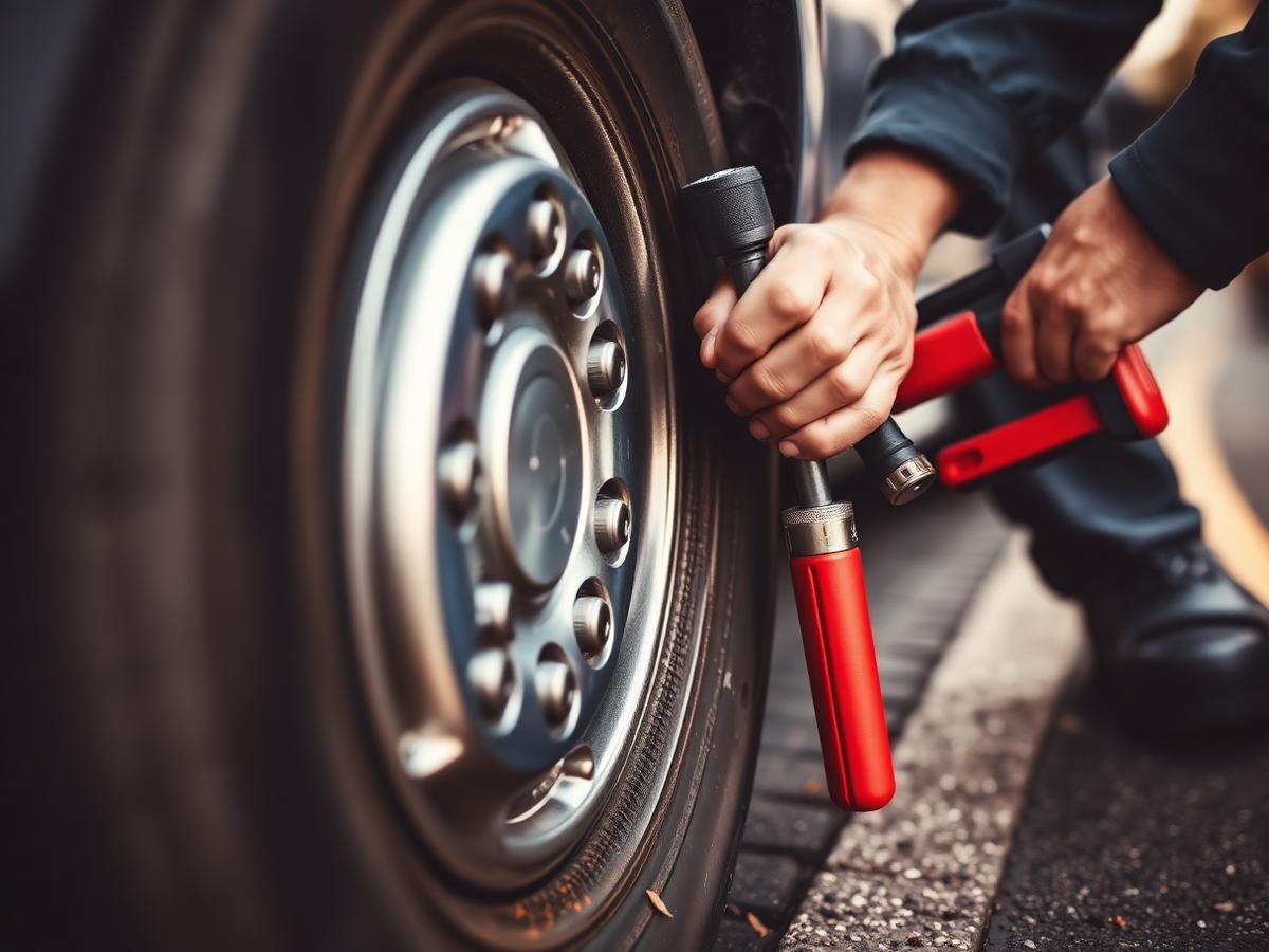 Mechanic changing a tyre at the roadside